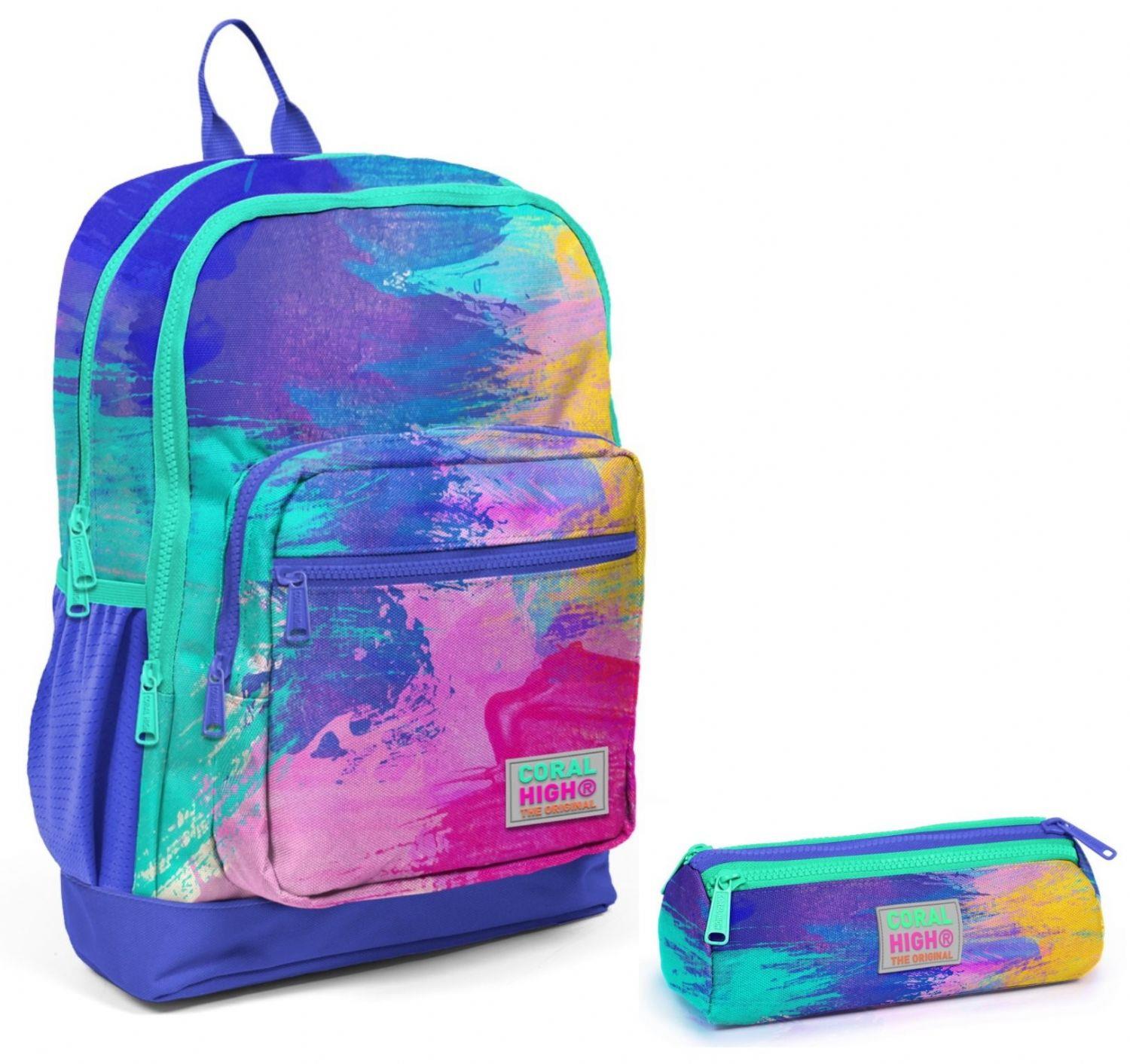 Coral High Renkli Airbrush İlkokul Sırt Çantası ve Kalemlik Seti - Kız Çocuk