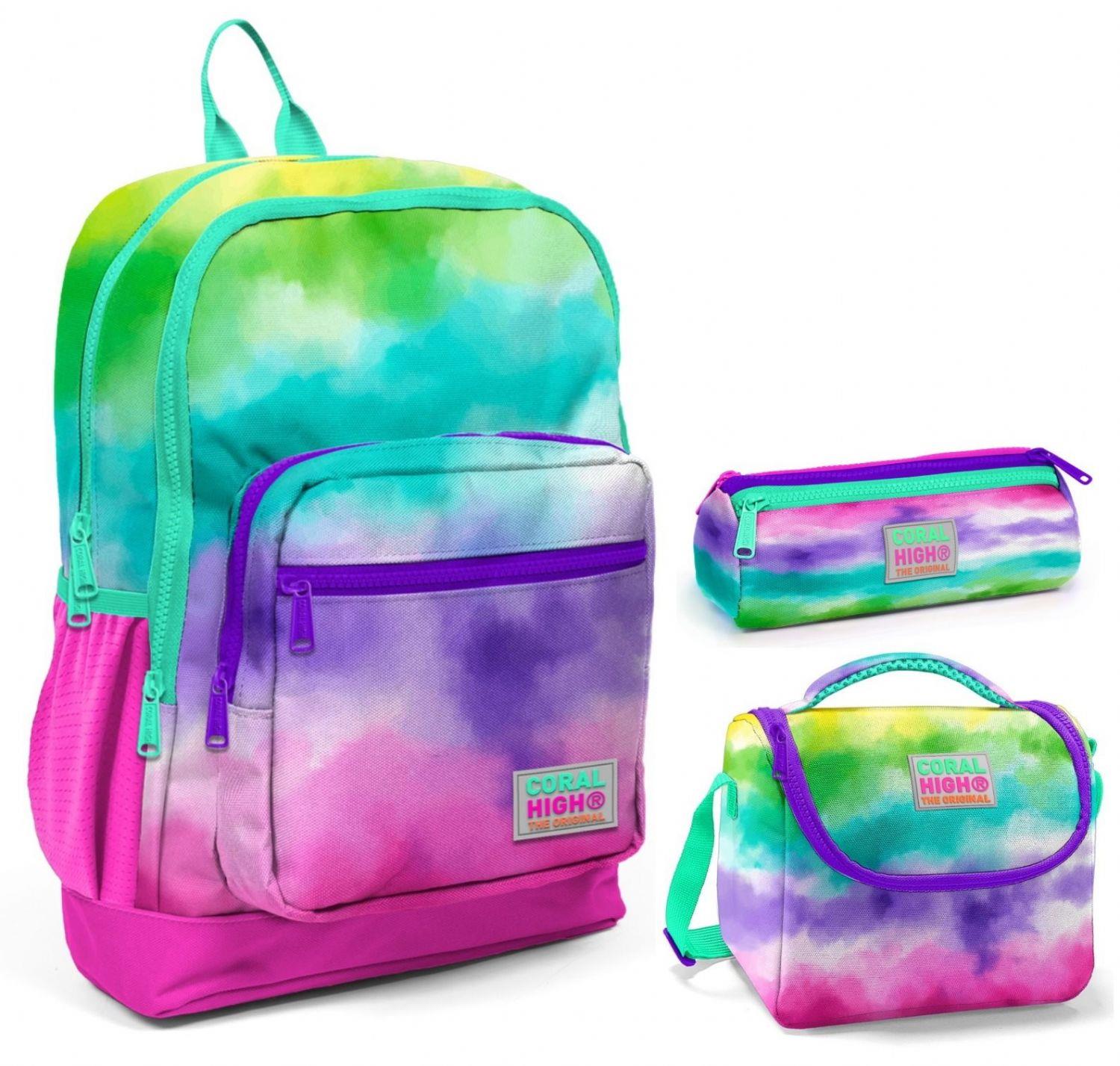 Coral High Renkli Boyama Üçlü İlkokul Okul Çanta Seti - Kız