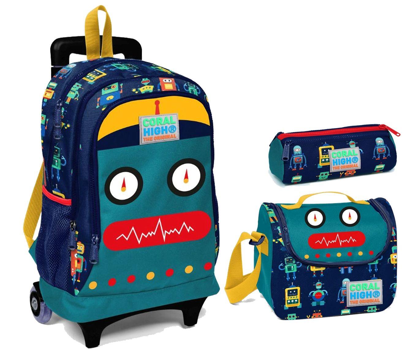 Coral High Robot Baskılı Çekçek Tekerlekli Okul Çanta Seti - Erkek Çocuk