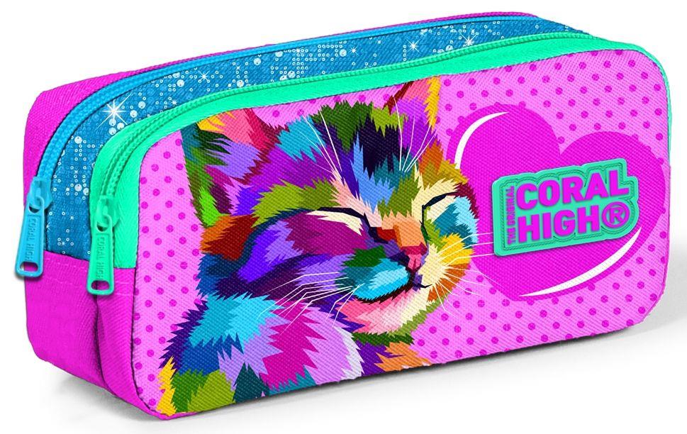 Coral High Sevimli Kedi Baskılı İlkokul Sırt Çantası ve Kalemlik Seti - Kız Çocuk