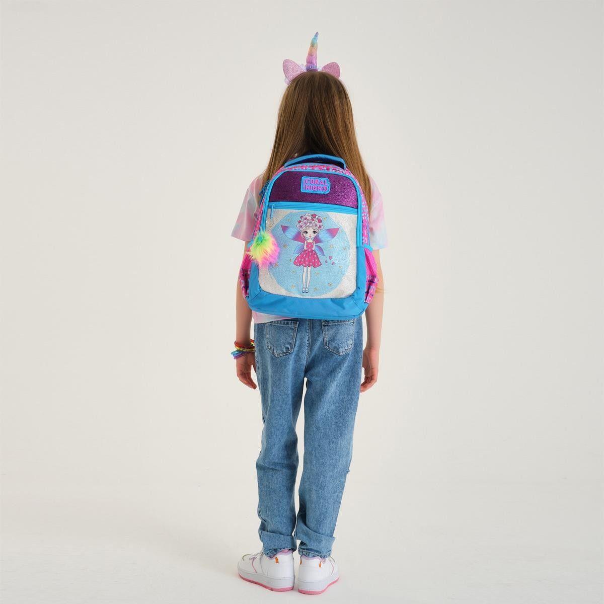 Coral High Simli ve Parlak Okul Çantası ve Beslenme Seti - Mavi Kız Peri - Kız Çocuk