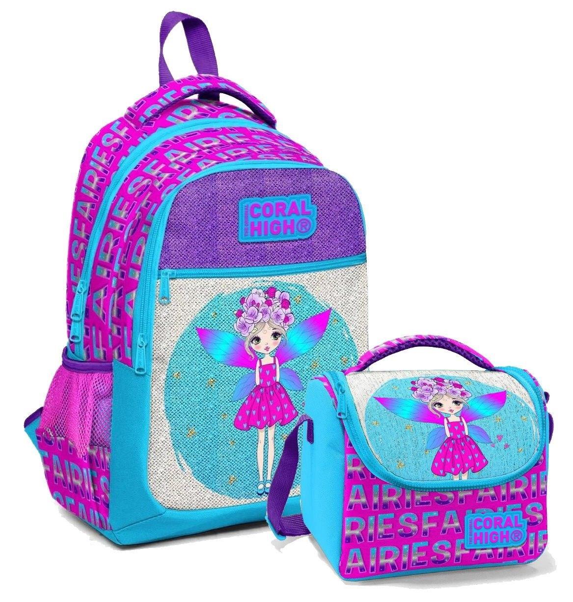 Coral High Simli ve Parlak Okul Çantası ve Beslenme Seti - Mavi Kız Peri - Kız Çocuk