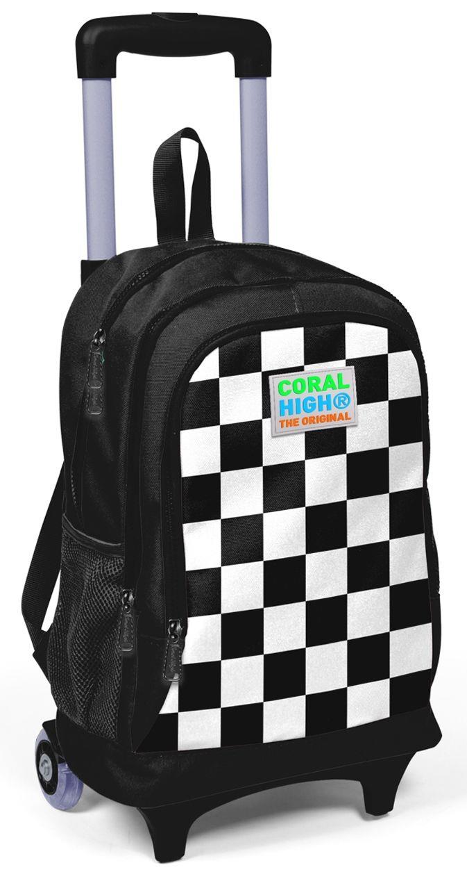 Coral High Siyah Damalı Erkek Çekçek Çanta Seti - Işıklı Tekerlekler