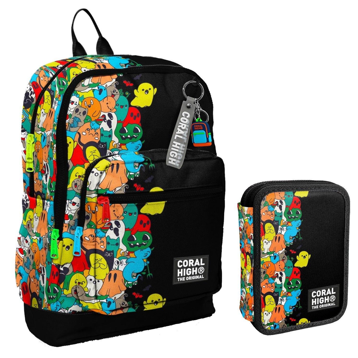 Coral High Siyah Hayaletler Erkek Çocuk Okul Çantası ve Organizer Kalemlik Seti 23774 11150