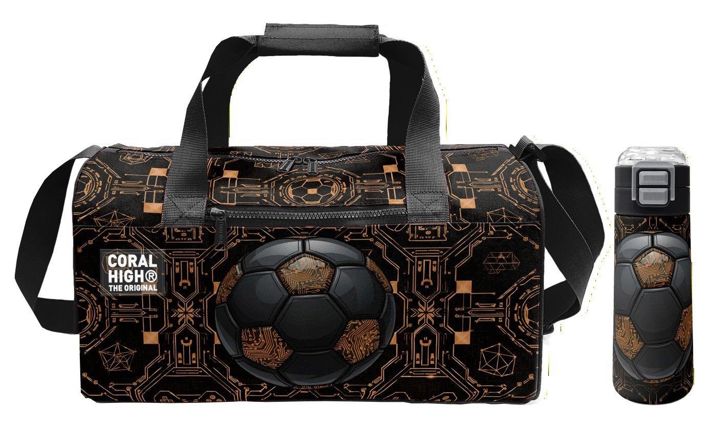 Coral High Siyah Kahverengi Futbol Topu Baskılı Erkek Çocuk Spor Çantası ve 500 ml Çelik Matara Seti 27553