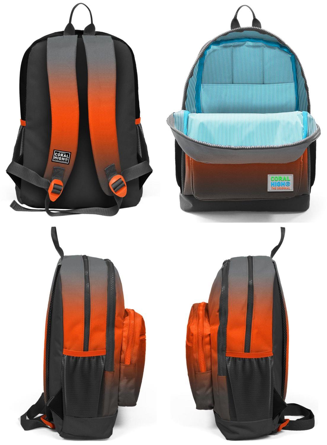 Coral High Siyah Turuncu Gradyan Üçlü İlkokul Okul Çanta Seti