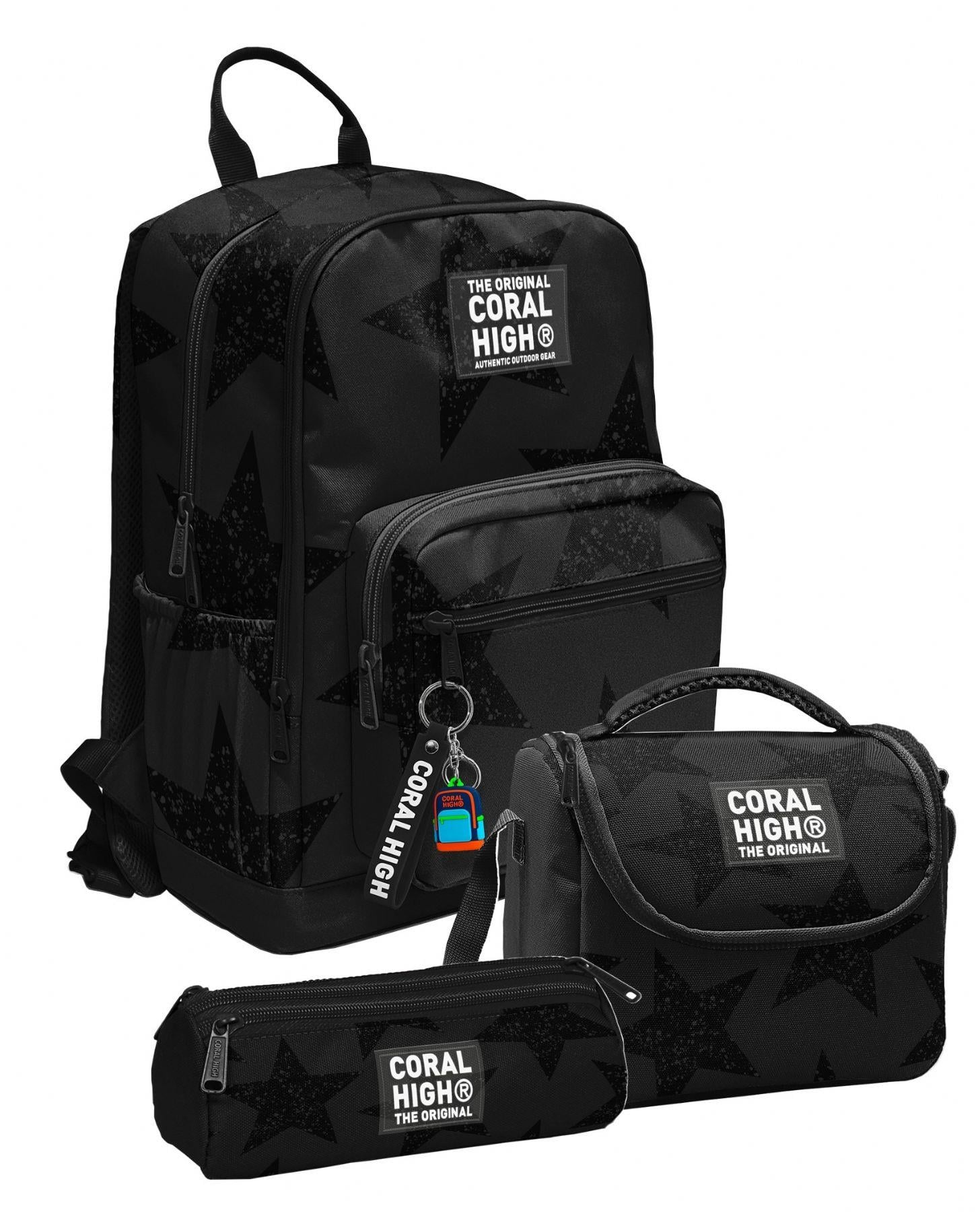 Coral High Siyah Yıldız Baskılı Erkek Çocuk İlkokul ve Ortaokul Üçlü Okul Çanta Seti SETYGN33237A