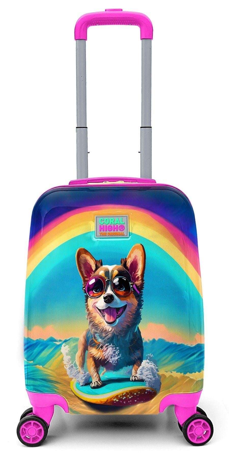 Coral High Sörf Yapan Köpek Desenli Kız Çocuk Seyahat Tatil Valizi