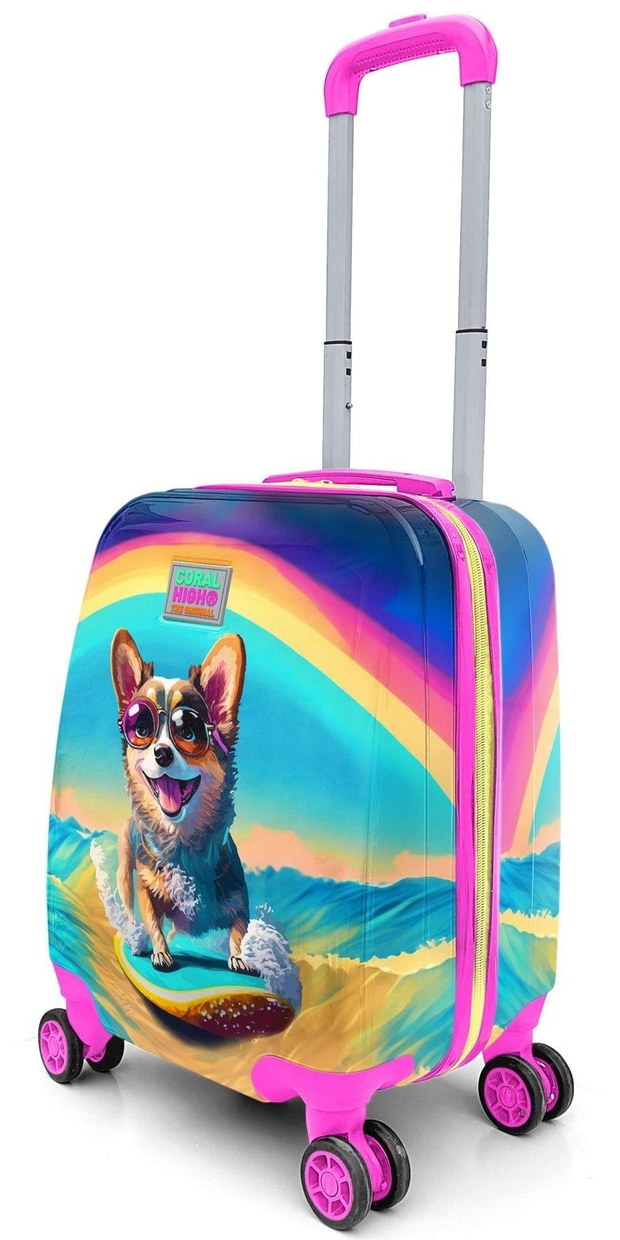 Coral High Sörf Yapan Köpek Desenli Kız Çocuk Seyahat Tatil Valizi