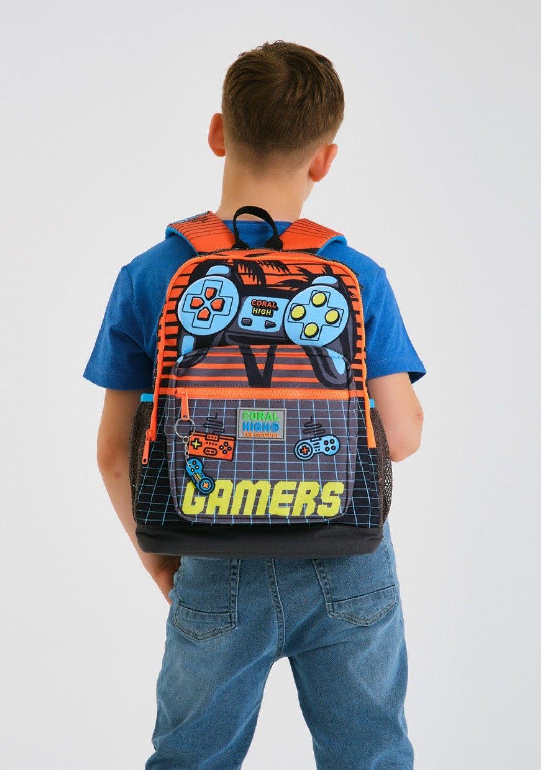 Coral High Turuncu Gamers Okul Sırt ve Beslenme Çantası Seti - Erkek Çocuk