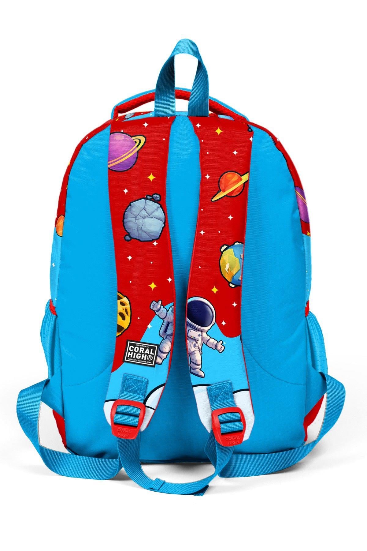 Coral High Üç Bölmeli İlkokul Okul Çantası - Erkek Çocuk - Kırmızı Mavi Astronot Baskılı - 33245