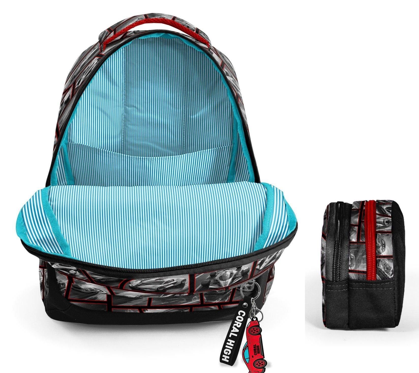 Coral High Üç Bölmeli İlkokul Sırt Çantası ve İki Bölmeli Kalemlik - Erkek Çocuk - Siyah