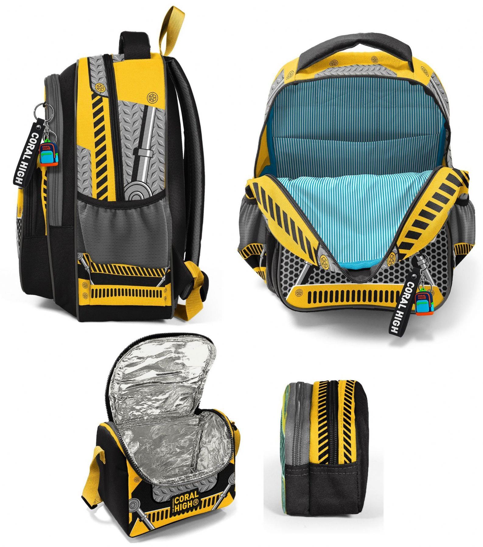 Coral High Üç Bölmeli Siyah Sarı Robot, Erkek Çocuk, İlkokul Üçlü Okul Çanta Seti