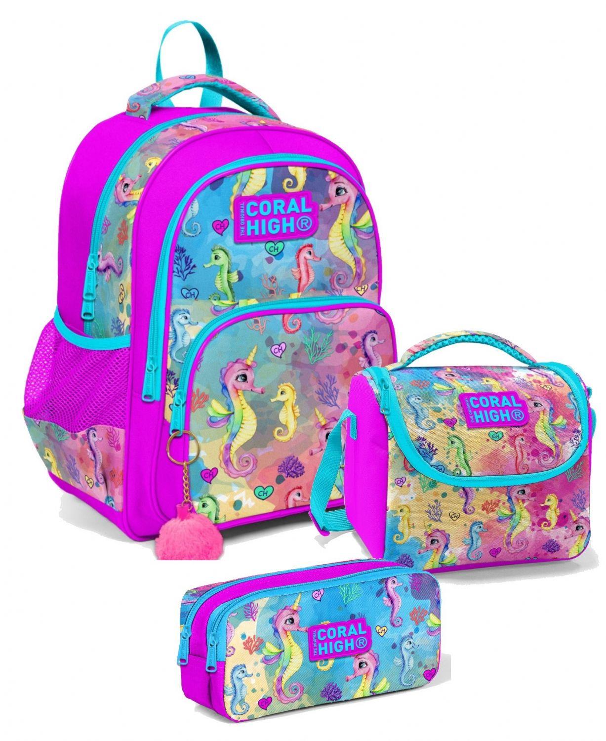 Coral High Üç Gözlü İlkokul Sırt Çantası Seti - Pembe Deniz Anası - Kız Çocuk