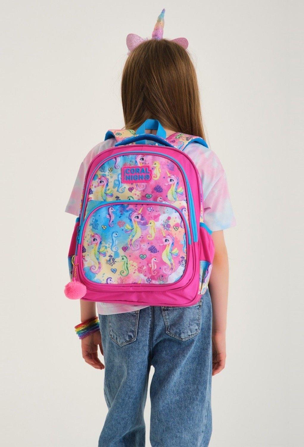 Coral High Üç Gözlü İlkokul Sırt Çantası Seti - Pembe Deniz Anası - Kız Çocuk