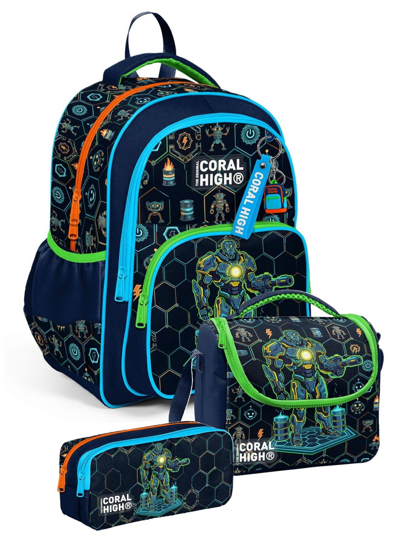Coral High Üçlü Erkek Çocuk İlkokul Okul Çantası Seti (Lacivert Robot Baskılı) SETYGN33246A