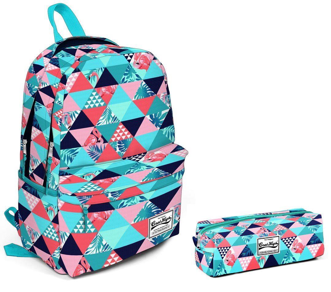 Coral High Yeşil Flamingo Desenli Okul Çanta Seti - Kız