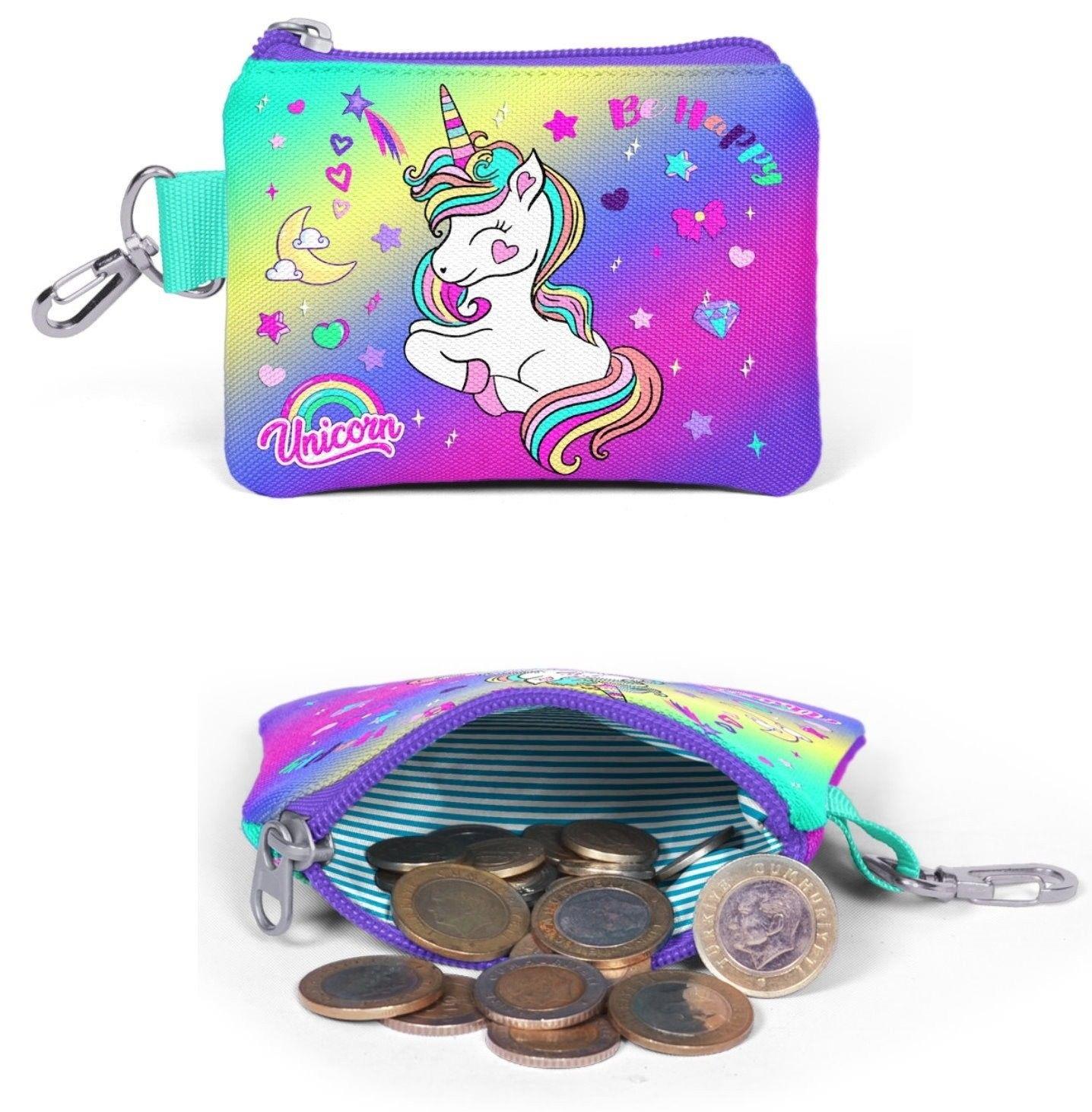 Coral High Yeşil Mor Unicorn Kız Çocuk Seyahat Seti (Valiz-Bel Çantası-Cüzdan)
