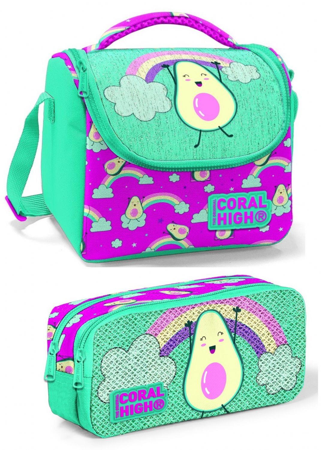 Coral High Yeşil Pembe Avokado Kız Çocuk Beslenme Çantası Seti