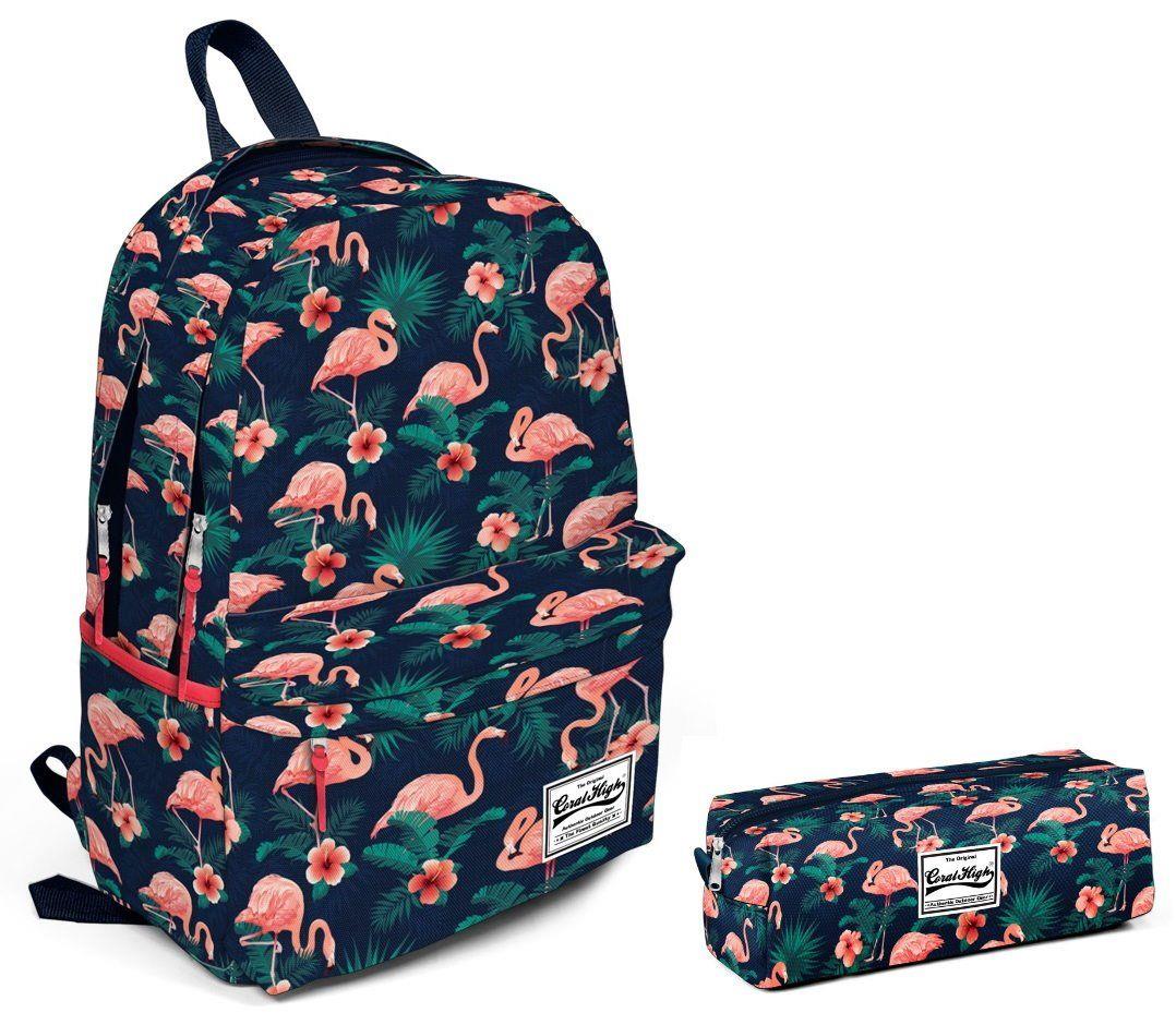 Coral High Yeşil Pembe Flamingolar Okul Çanta Seti - Kız