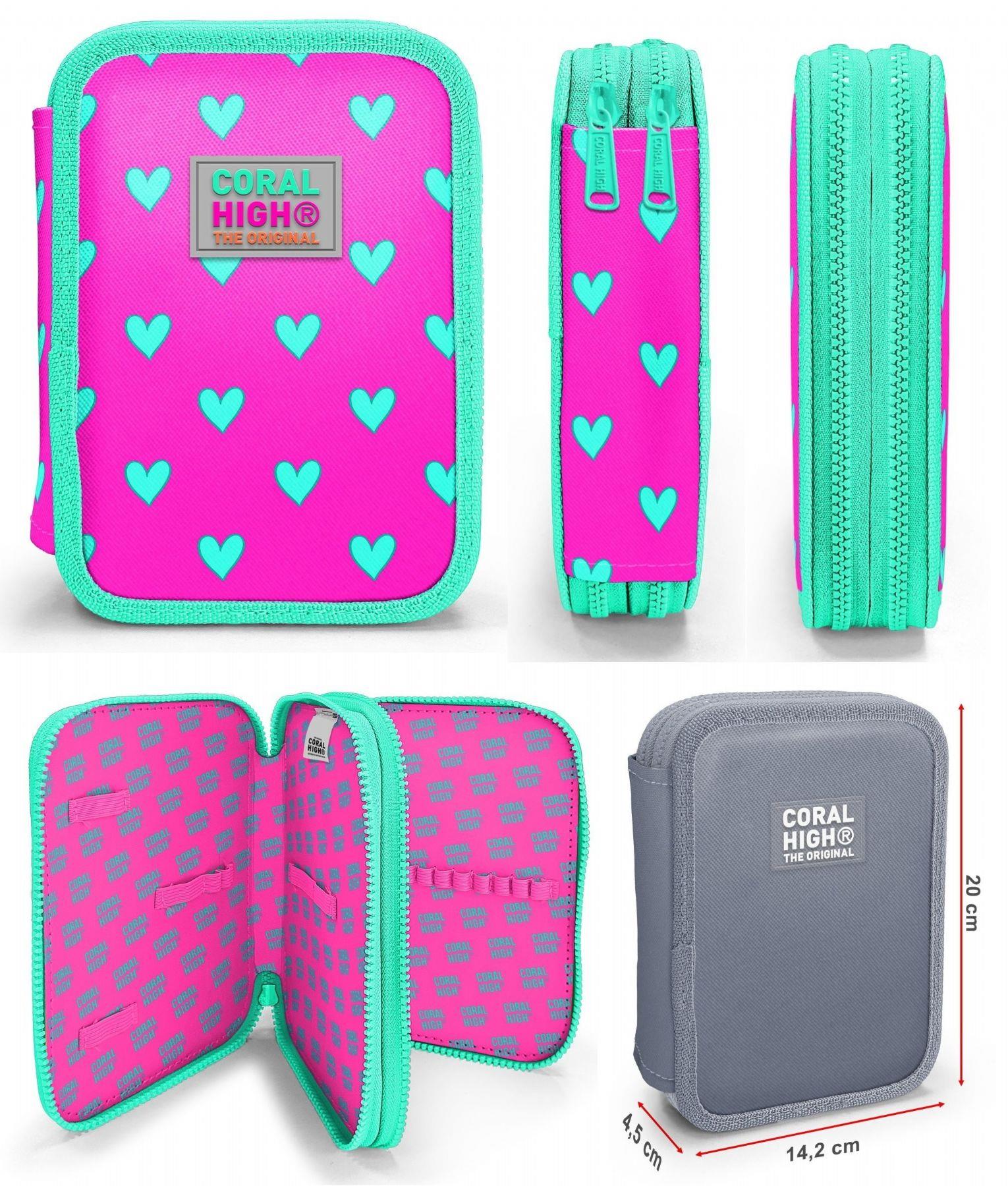 Coral High Yeşil Pembe Kalp Desenli Kız Çocuk Okul Çantası ve Organizer Kalemlik Seti 23113 11133