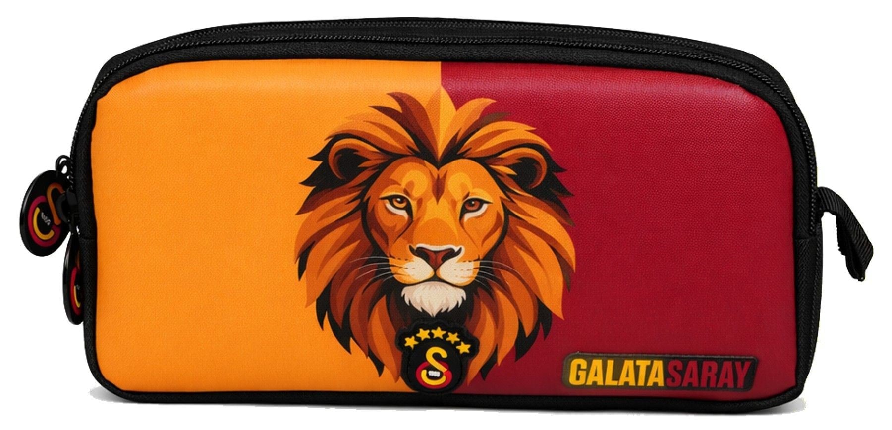 Galatasaray İki Gözlü Erkek Çocuk Aslan Baskılı Sarı - Kırmızı Okul Kalem Çantası/Kalemlik - 26565