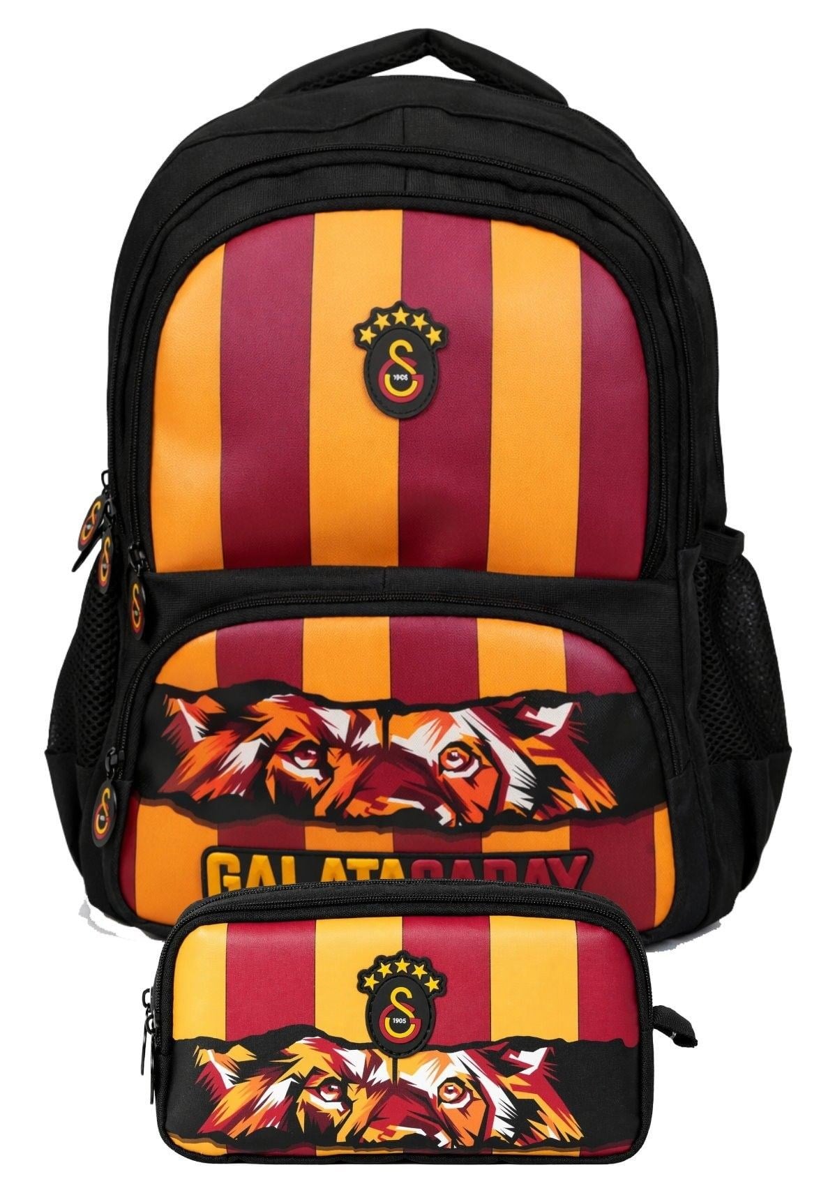 Galatasaray İkili Okul Çantası ve Kalemlik Seti Siyah - Kırmızı (GS Aslan Baskılı) Erkek Çocuk - SETGS26568C