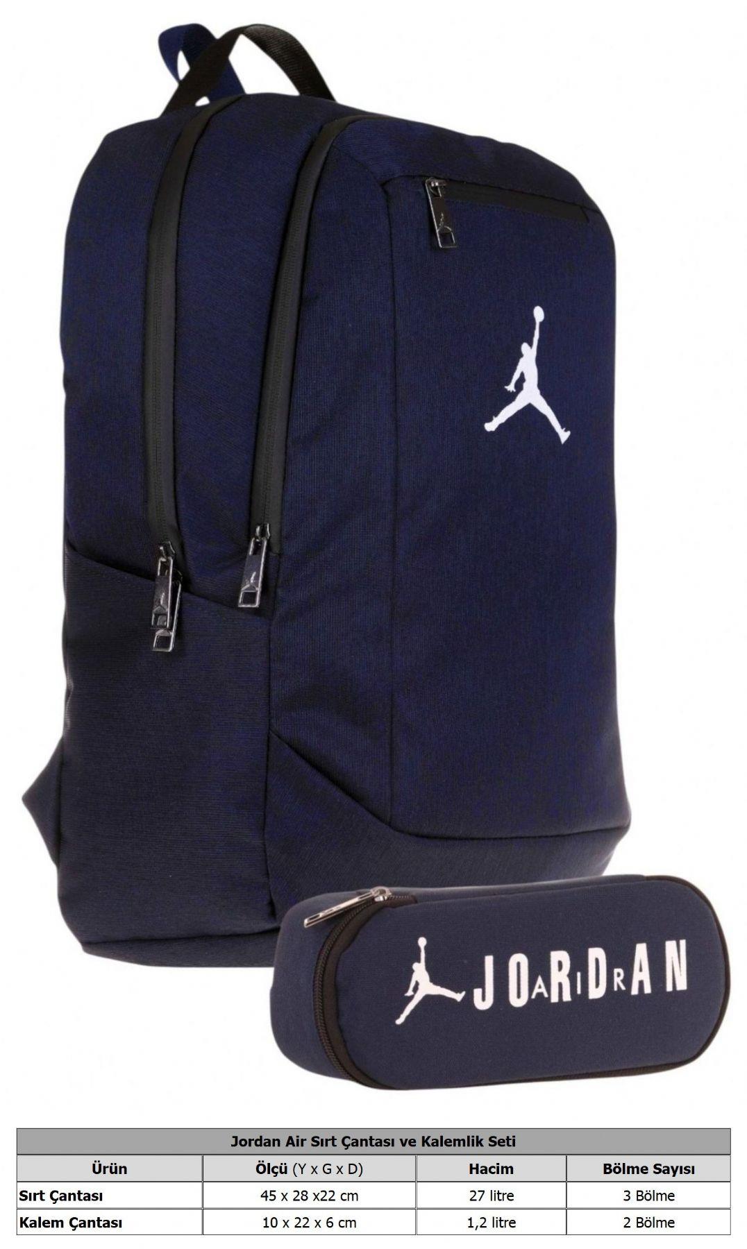 Jordan Air Arizona Okul Sırt Çantası ve Özel Bölmeli Organizer Kalemlik Seti - Erkek - Lacivert