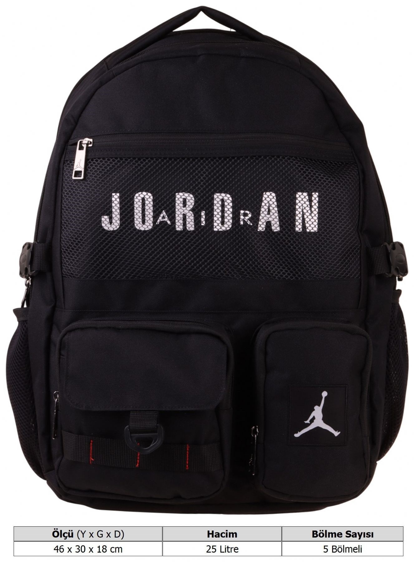 Jordan Air Beş Bölmeli Brooklyn Black Siyah Erkek Çocuk Günlük ve Okul Sırt Çantası - Q3180