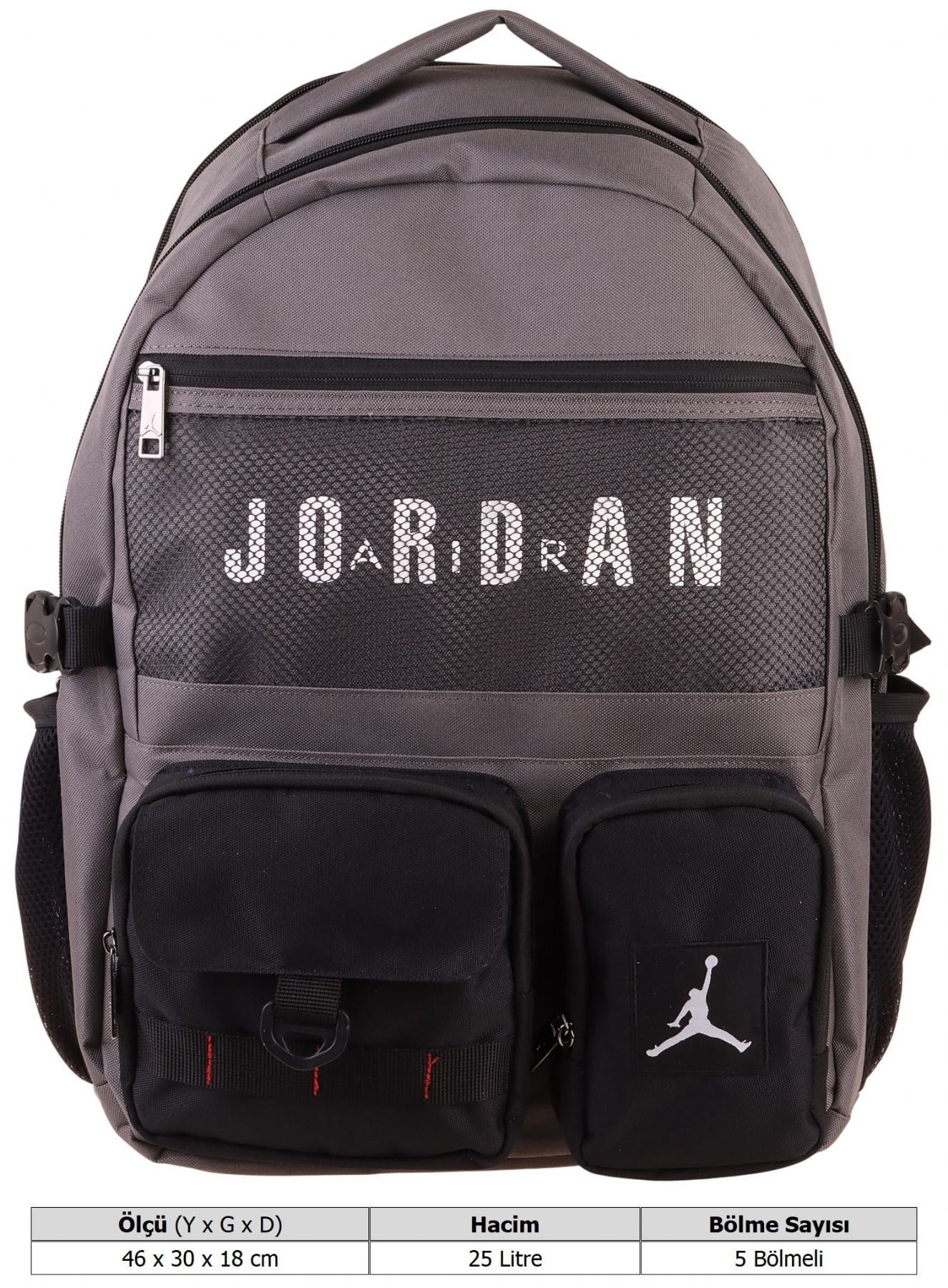 Jordan Air Beş Bölmeli Brooklyn Grey Gri Erkek Çocuk Günlük ve Okul Sırt Çantası - Q3182