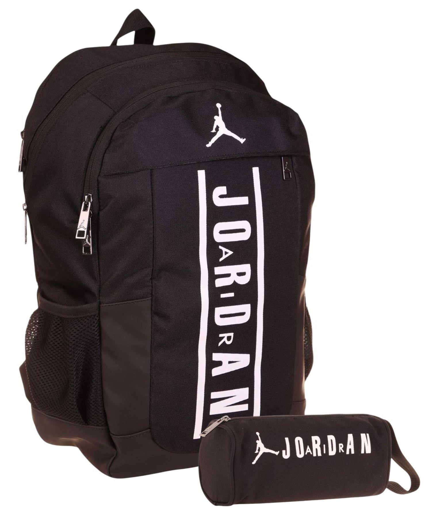 Jordan Air Boston Dört Bölmeli Okul Çantası ve İki Bölmeli Kalemlik Seti - Siyah - Laptop Bölmeli