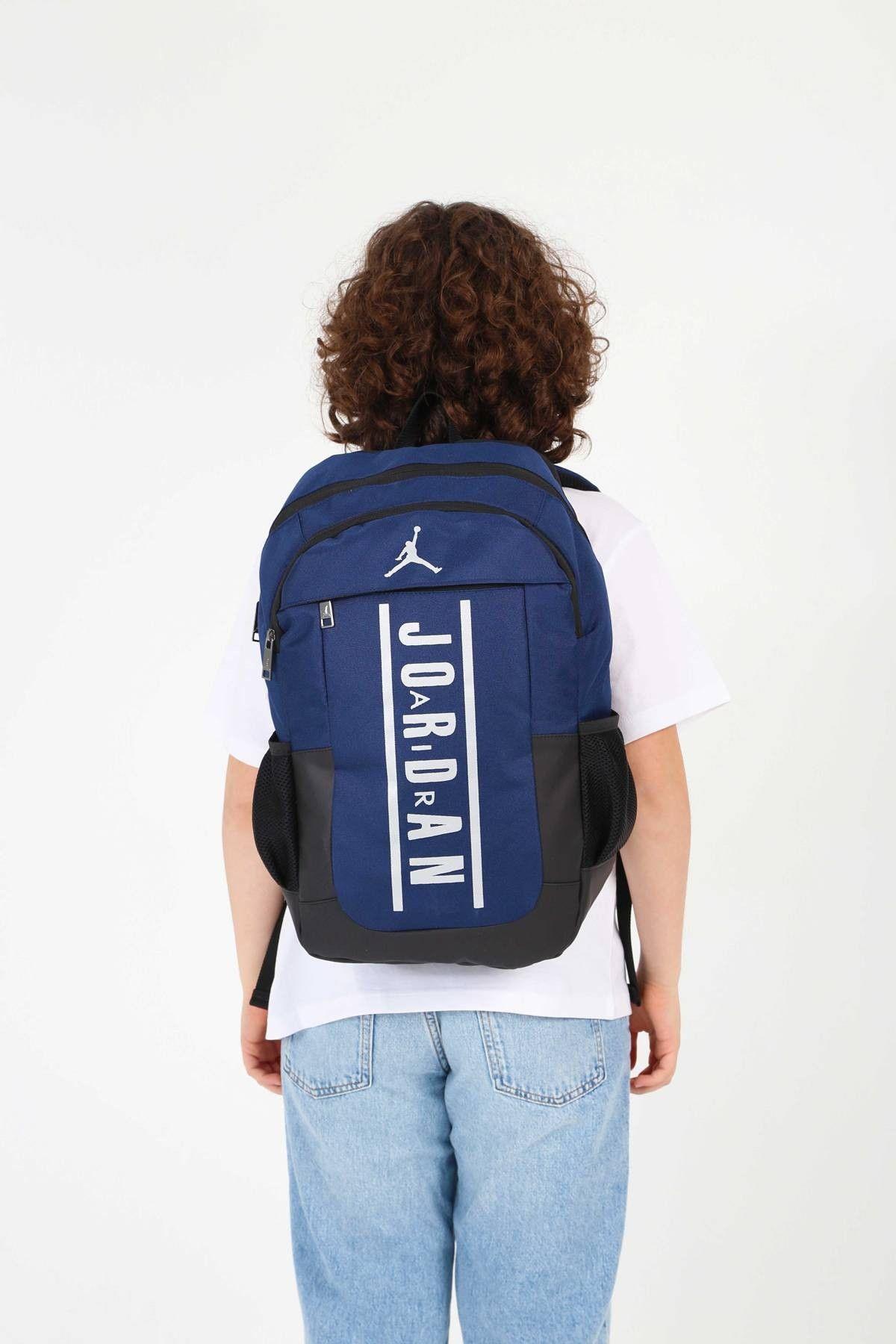 Jordan Air Boston Lacivert Renk Laptop Bölmeli Okul ve Günlük Sırt Çantası - Q3114