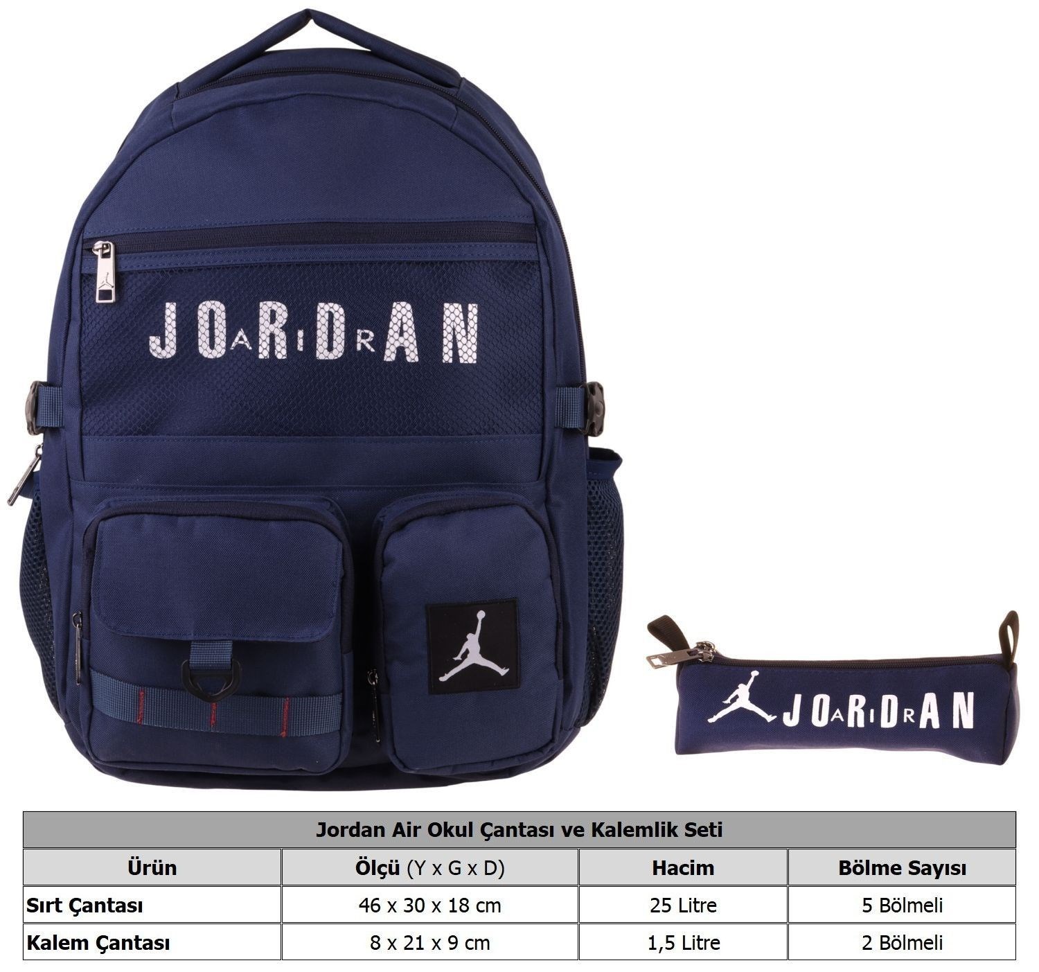 Jordan Air Brooklyn Navy Blue Lacivert İkili Sırt Çantası ve Kalemlik Seti - Erkek Çocuk - SETJA-Q3184C