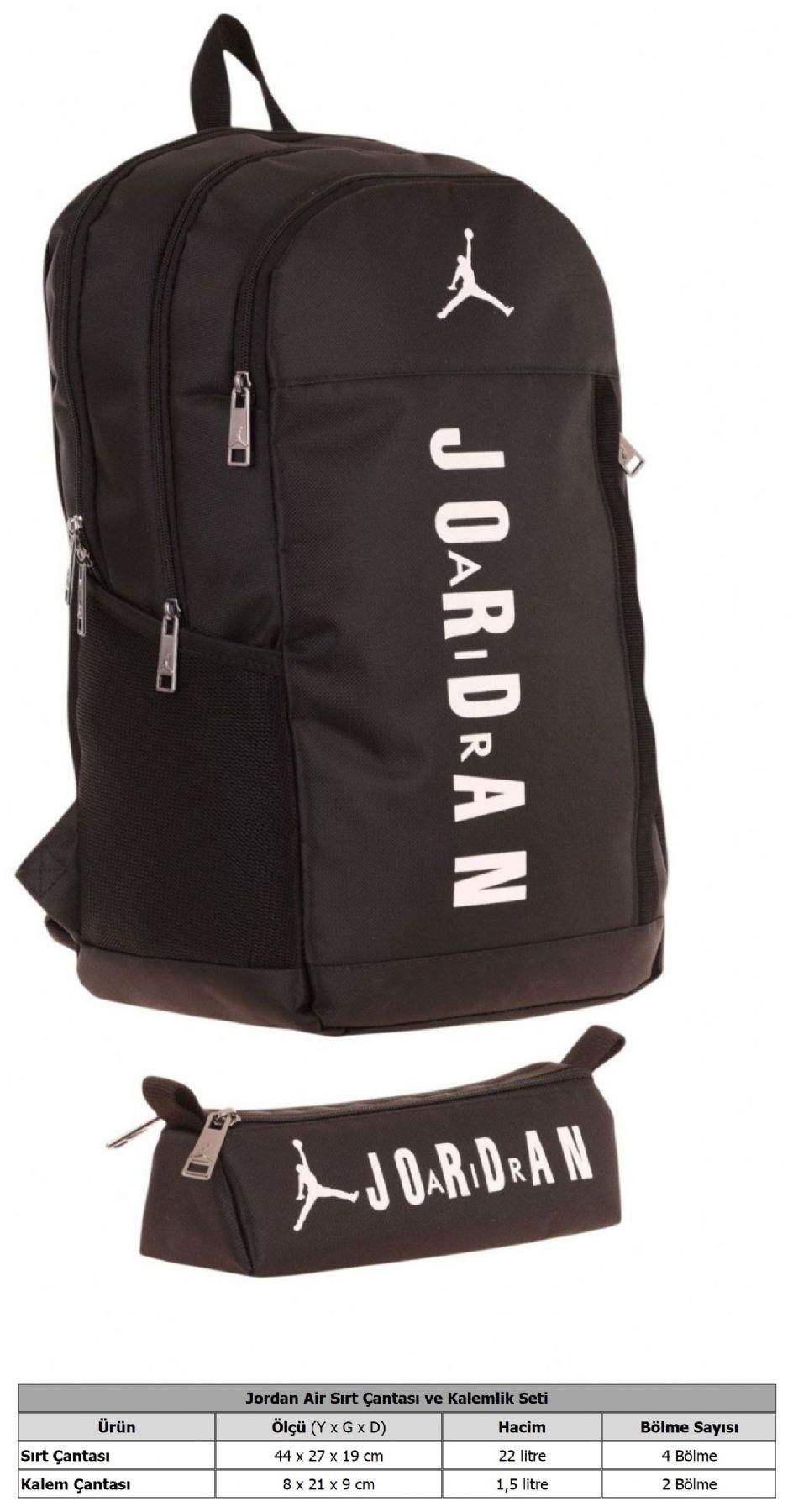 Jordan Air Nevada İkili Çanta Seti - Dört Bölmeli Sırt Çantası ve Üçgen Kalemlik - Siyah - Erkek
