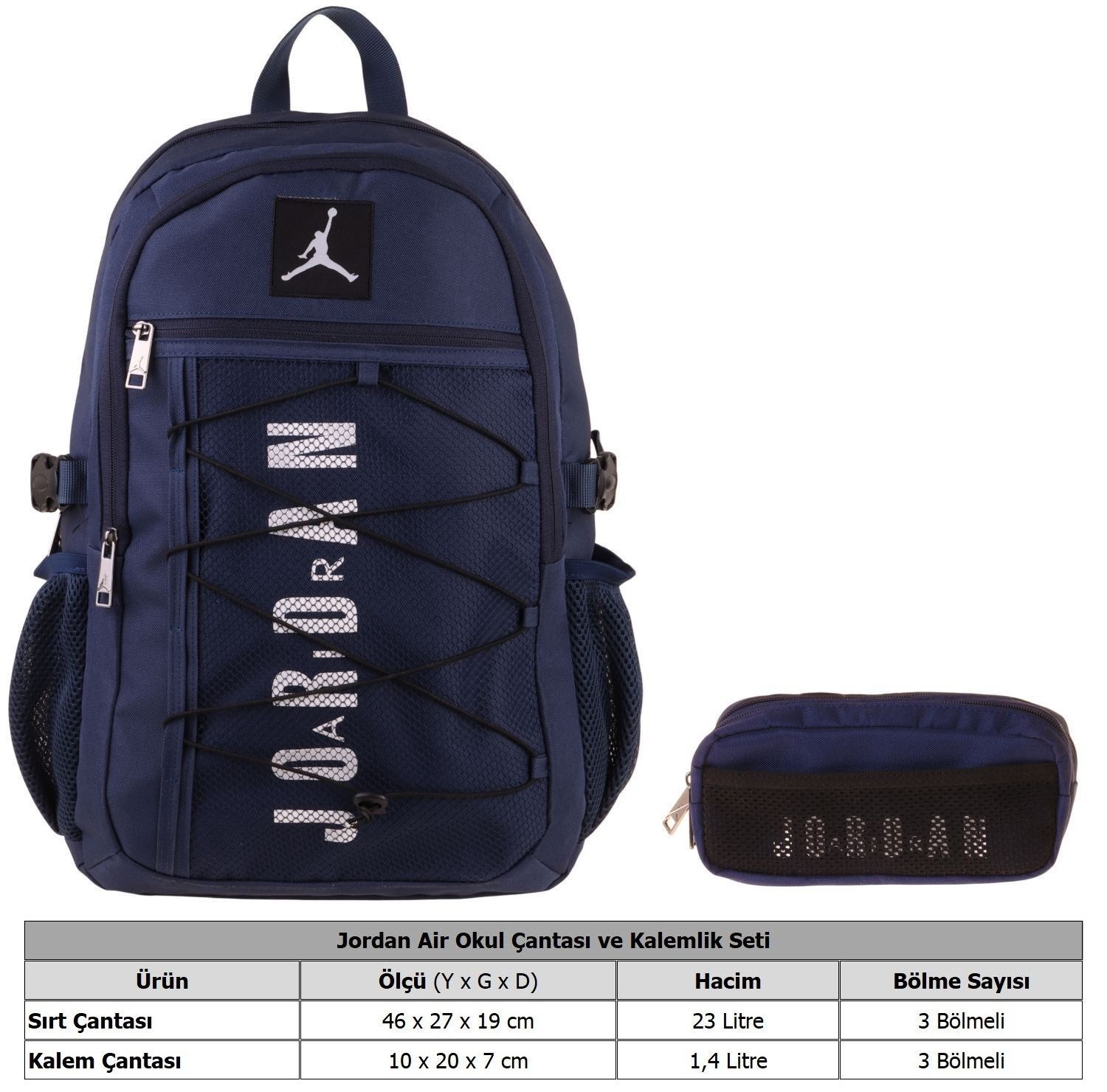 Jordan Air New York Navy Blue Lacivert İkili Sırt Çantası ve Kalemlik Seti - Erkek Çocuk - SETJA-Q3166C