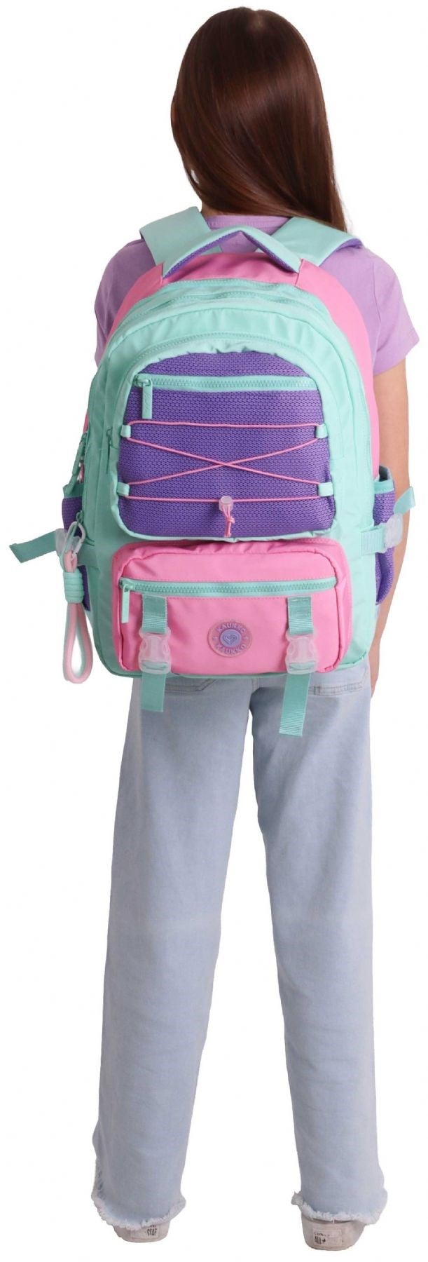 Kaukko Beş Gözlü Mesh Mint Kız Çocuk Yeşil - Mor - Pembe Okul ve Günlük Sırt Çantası - K1851