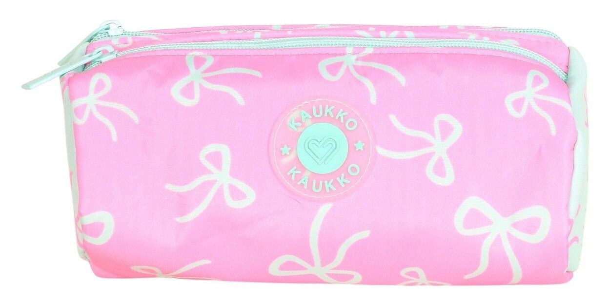 Kaukko Bow Pembe Yeşil Kız Çocuk Fiyonk Desenli Okul Kalem Çantası - Üç Bölmeli - K1878