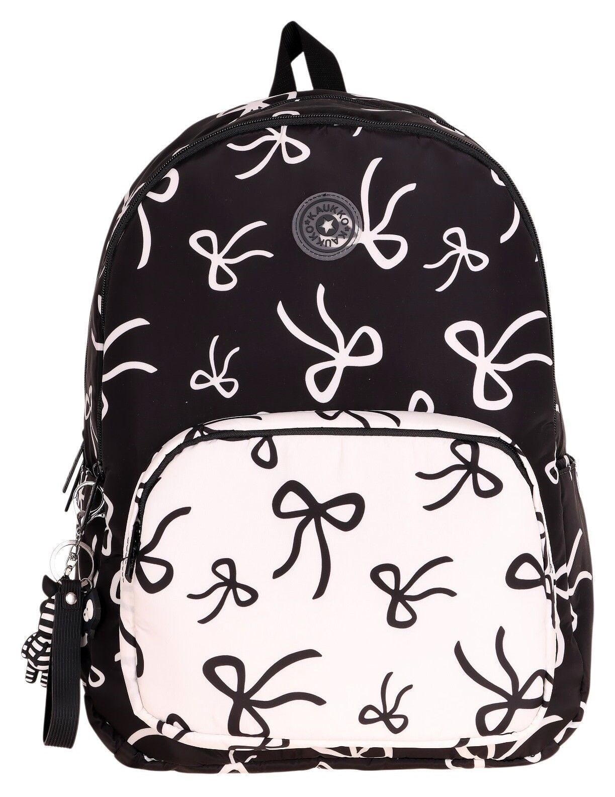 Kaukko Bow Siyah Beyaz Fiyomk Desenli Okul Çantası K1885