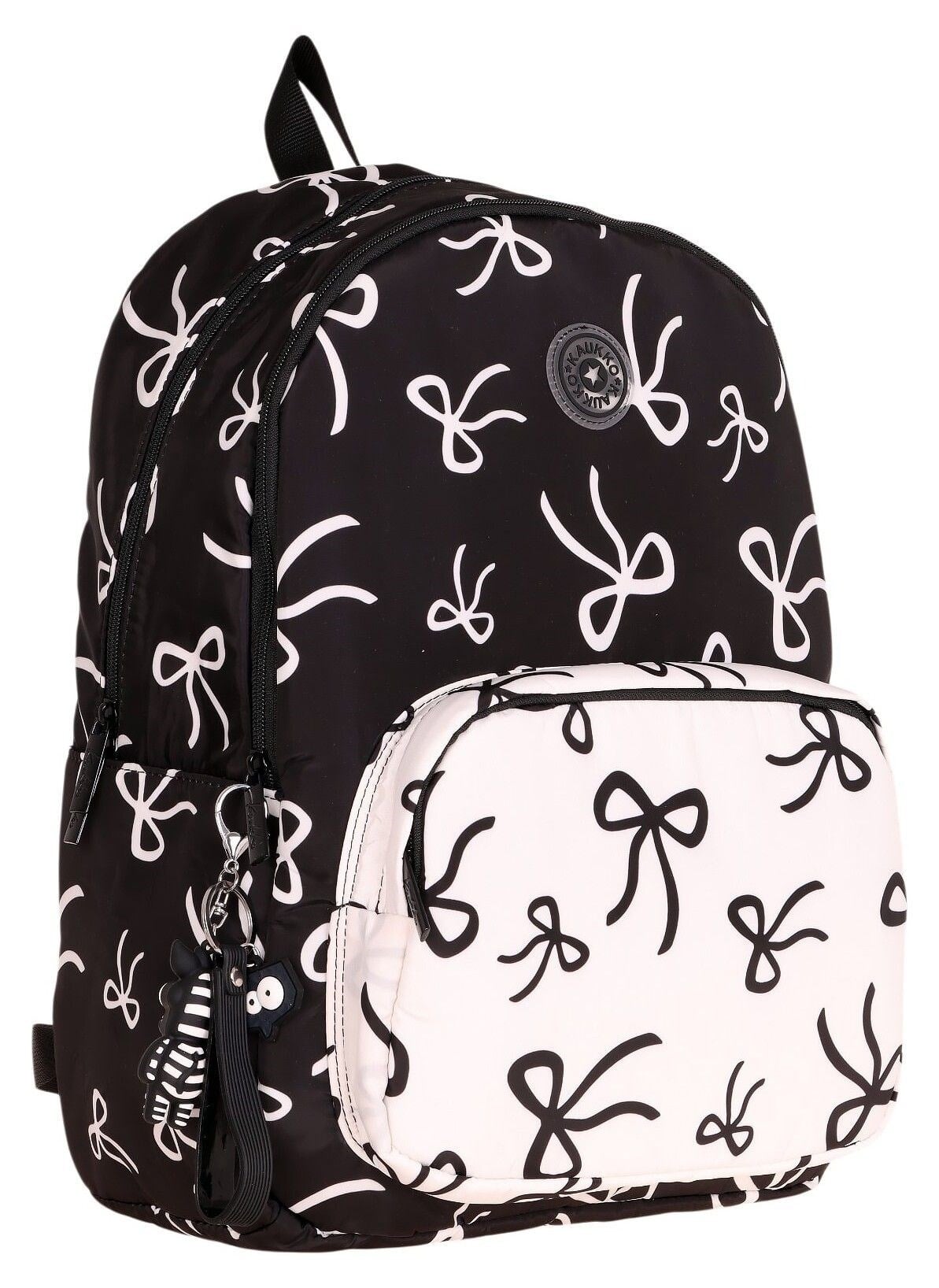 Kaukko Bow Siyah Beyaz Fiyomk Desenli Okul Çantası K1885