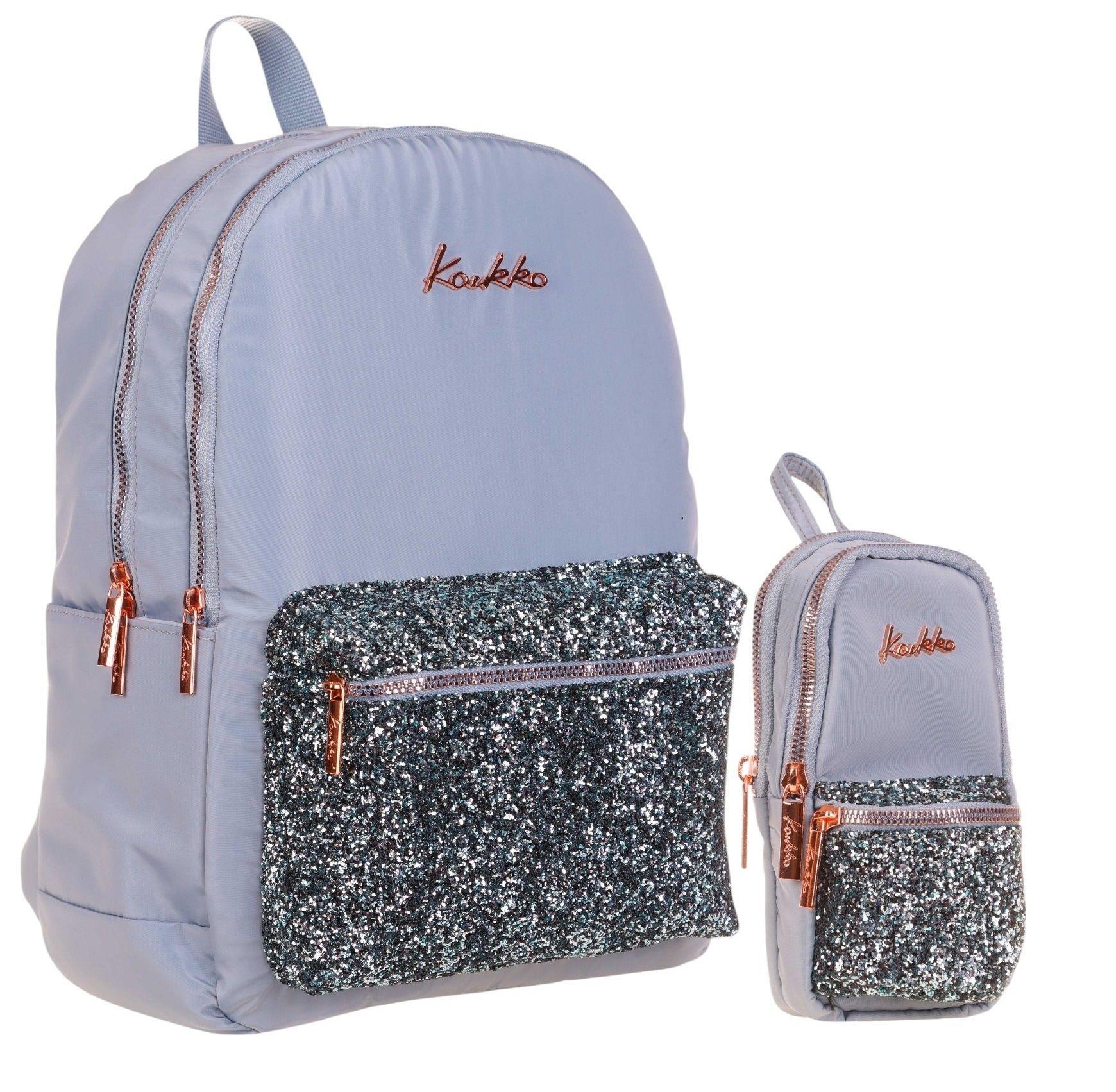 Kaukko Bright Kız Çocuk Taşlı Mavi Okul Çantası ve Çanta Şekilli Kalemlik Seti