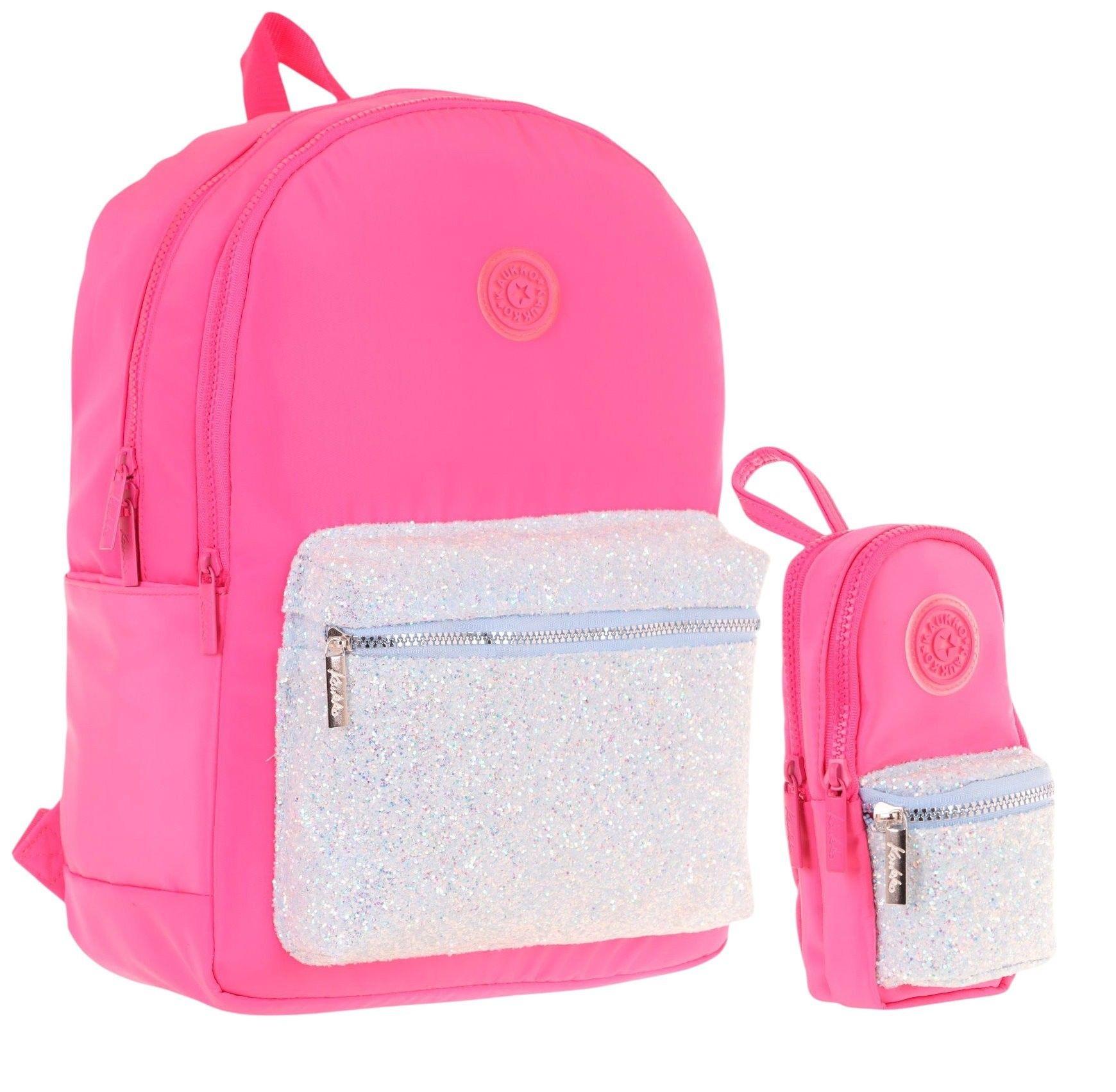 Kaukko Bright Kız Çocuk Taşlı Pembe Okul Çantası ve Çanta Şekilli Kalemlik Seti