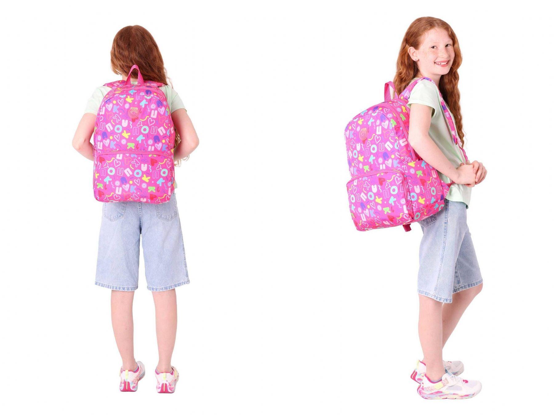 Kaukko Brokar Kalp ve Kaukko Baskılı Pembe Kız Çocuk Okul Çantası ve Kalemlik Seti