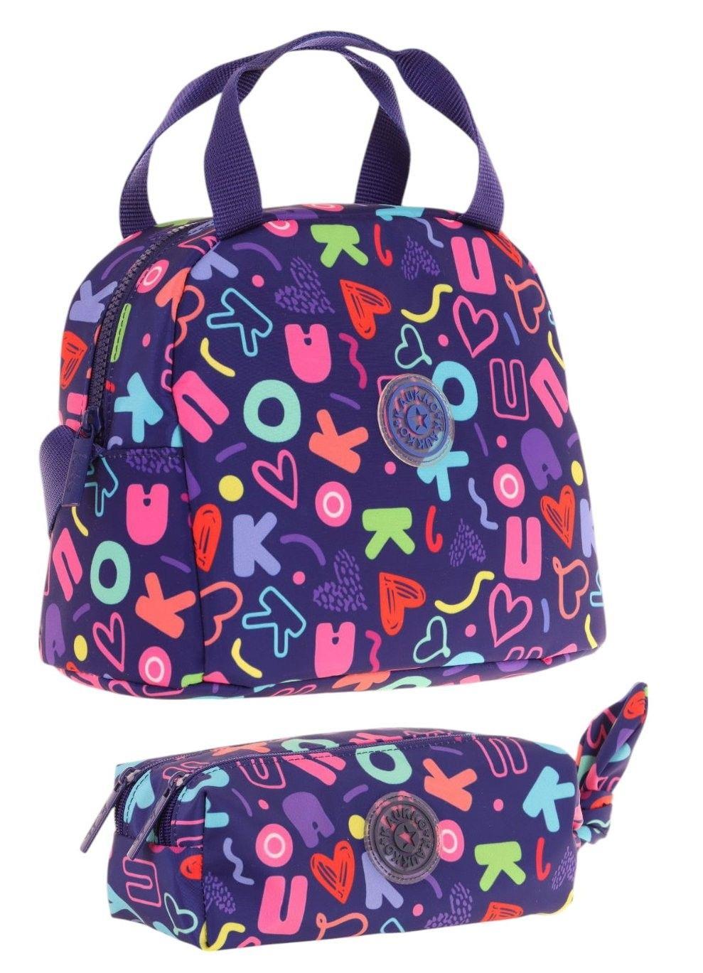 Kaukko Brokar Lacivert Kız Çocuk Isı Yalıtımlı Beslenme Çantası ve Kalemlik Seti