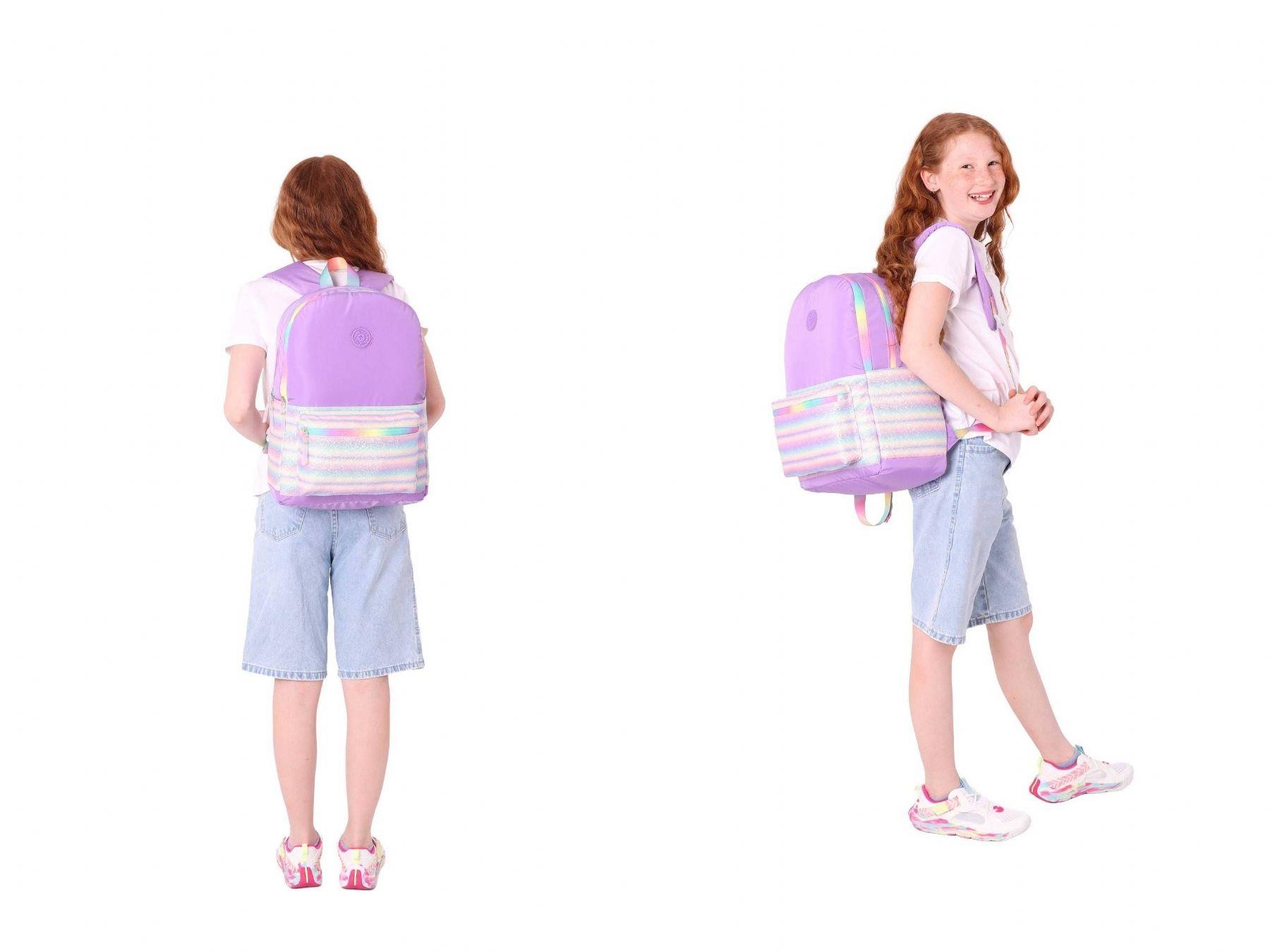 Kaukko Brush Okul Çantası ve İki Bölmeli Kalemlik Seti - Kız çocuk - Mor Çok Renkli - K1822+K2733