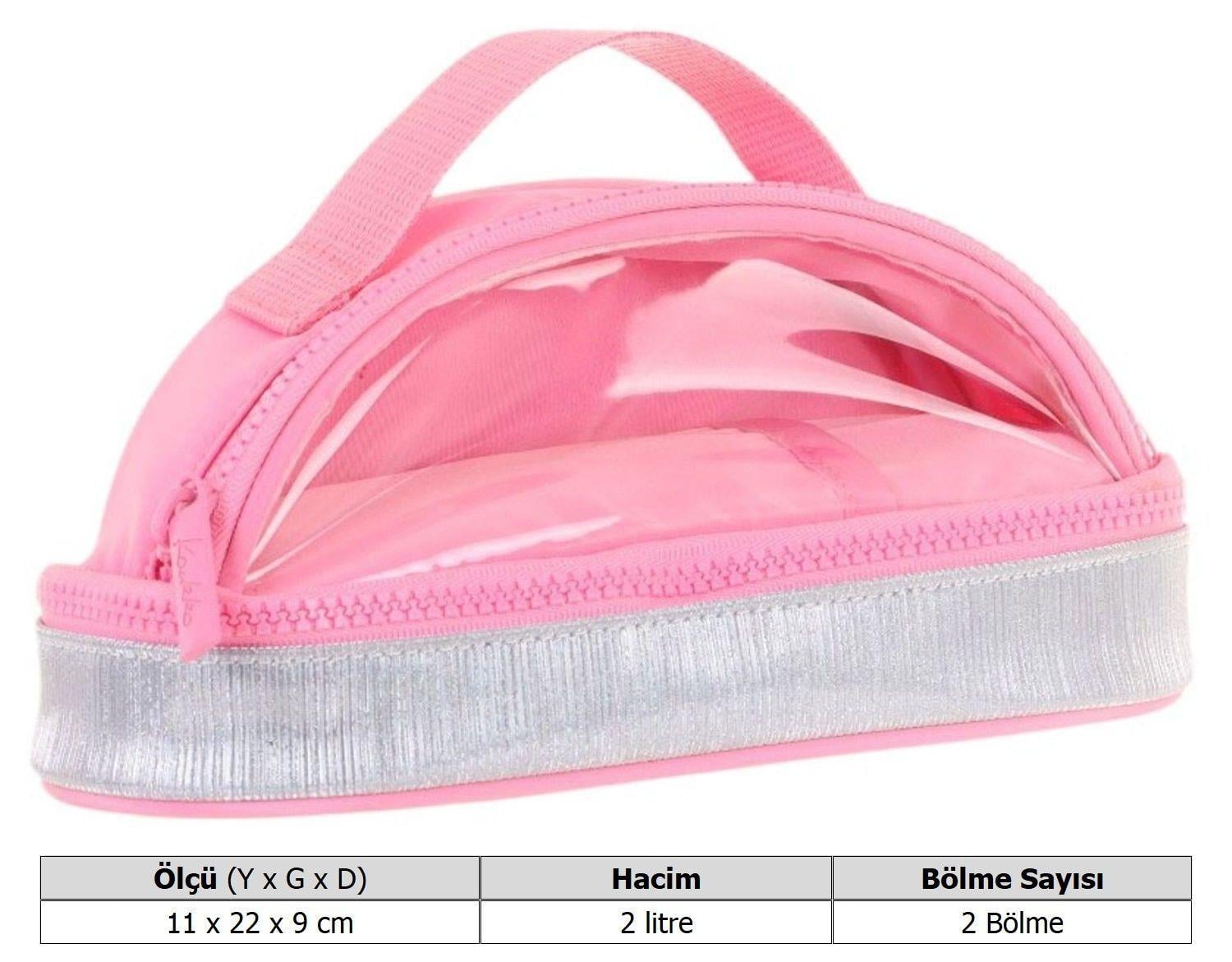 Kaukko Crescent Taşıma Saplı Kız Çocuk İki Gözlü Kalemlik - Pembe Gri, Şeffaf Cepli - K2727