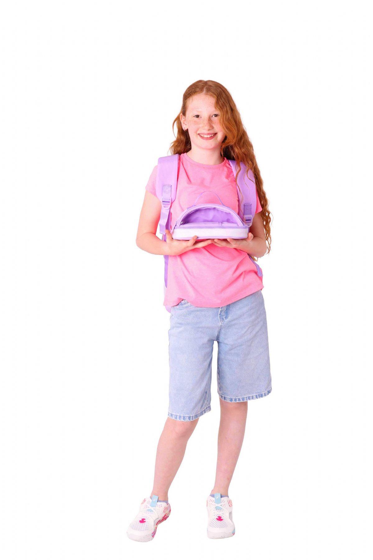 Kaukko Cube Okul Çantası ve İki Bölmeli Kalemlik Seti - Kız çocuk - Mor - K1821+K2732