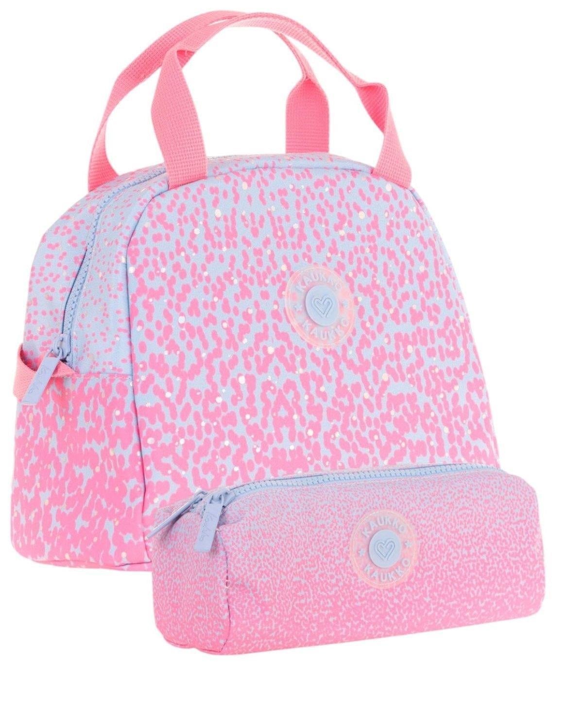 Kaukko Dots Beslenme Çantası + Kalemlik Seti Pembe, Nokta Desenli, Kız Çocuk