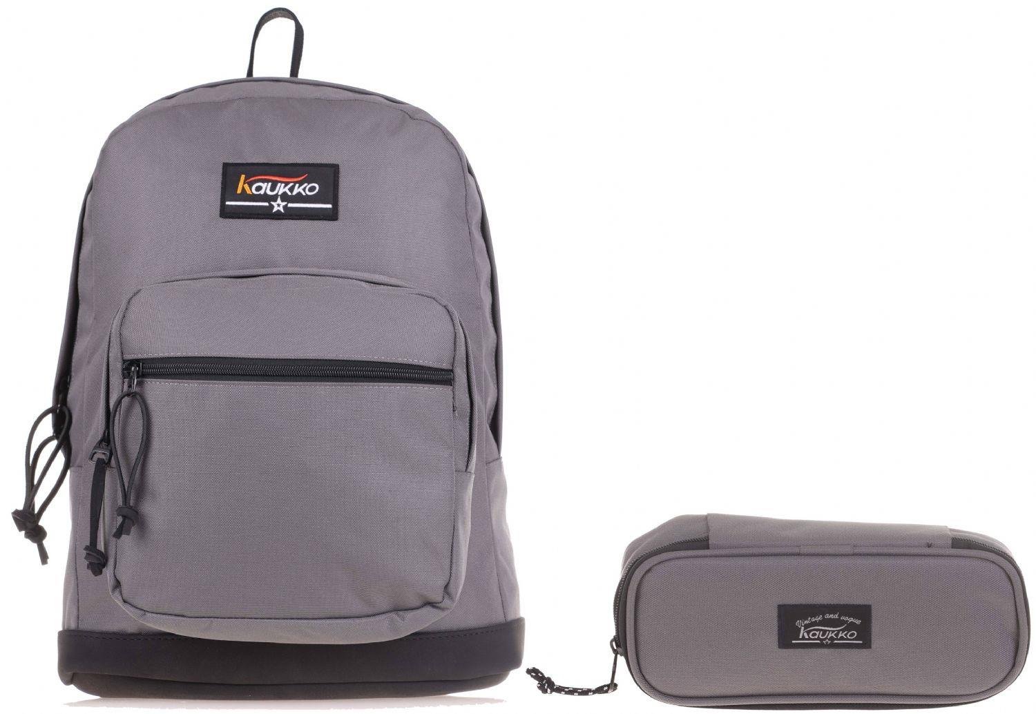Kaukko Gri Üç Bölmeli Okul Günlük Sırt Çantası ve Kalemlik Seti