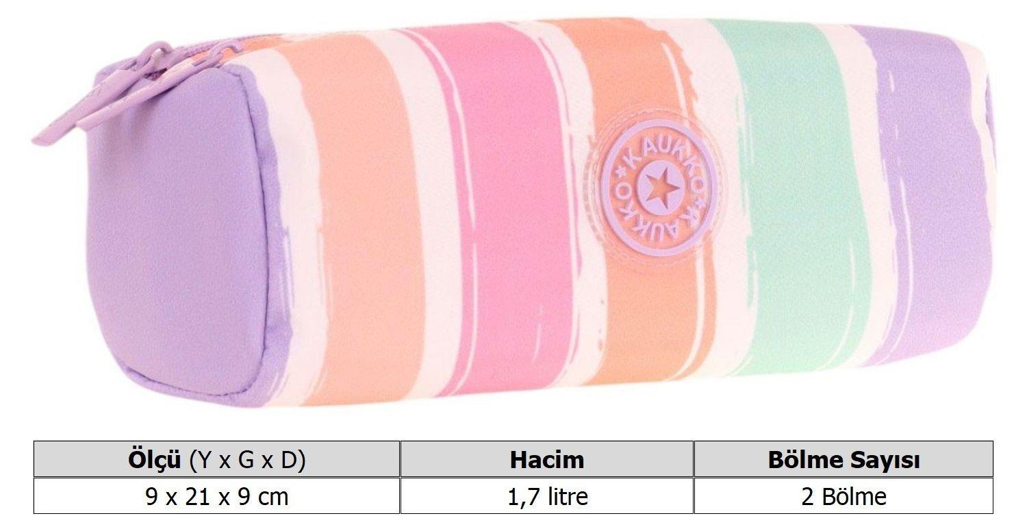 Kaukko İki Bölmeli Kız Çocuk Okul Kalem Çantası - Mor Çok Renkli - K2712