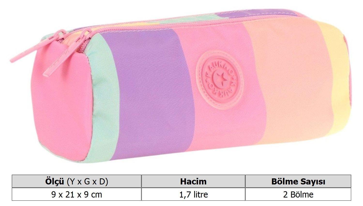 Kaukko İki Bölmeli Kız Çocuk Okul Kalem Çantası - Pembe Çok Renkli - K2713